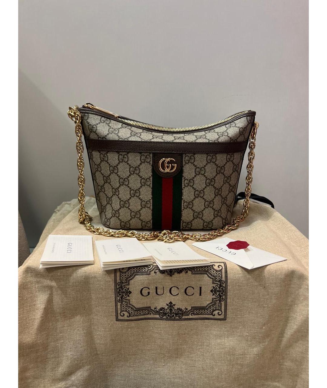 GUCCI Бежевая кожаная сумка через плечо, фото 4