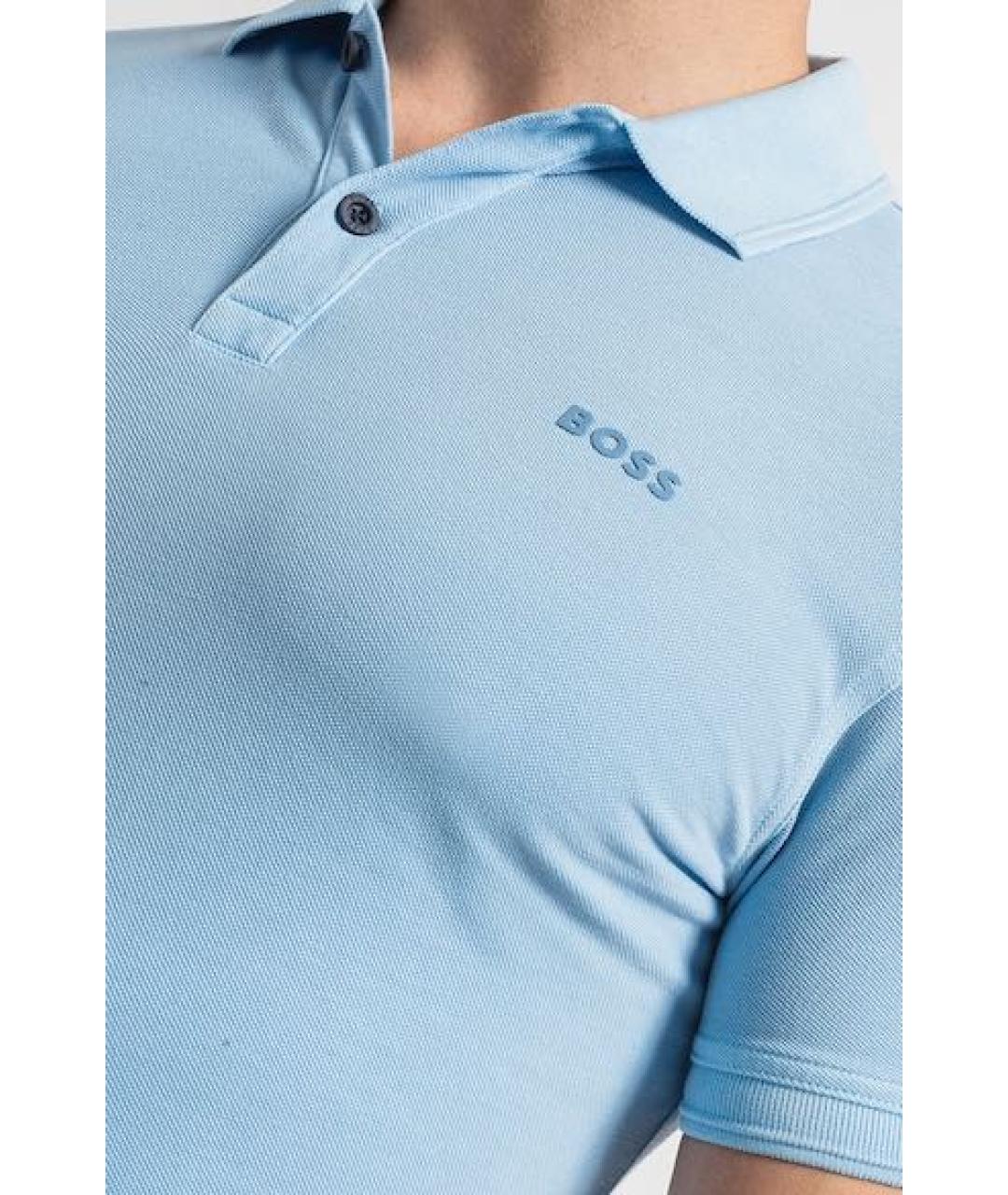 HUGO BOSS Голубое хлопковое поло с коротким рукавом, фото 4