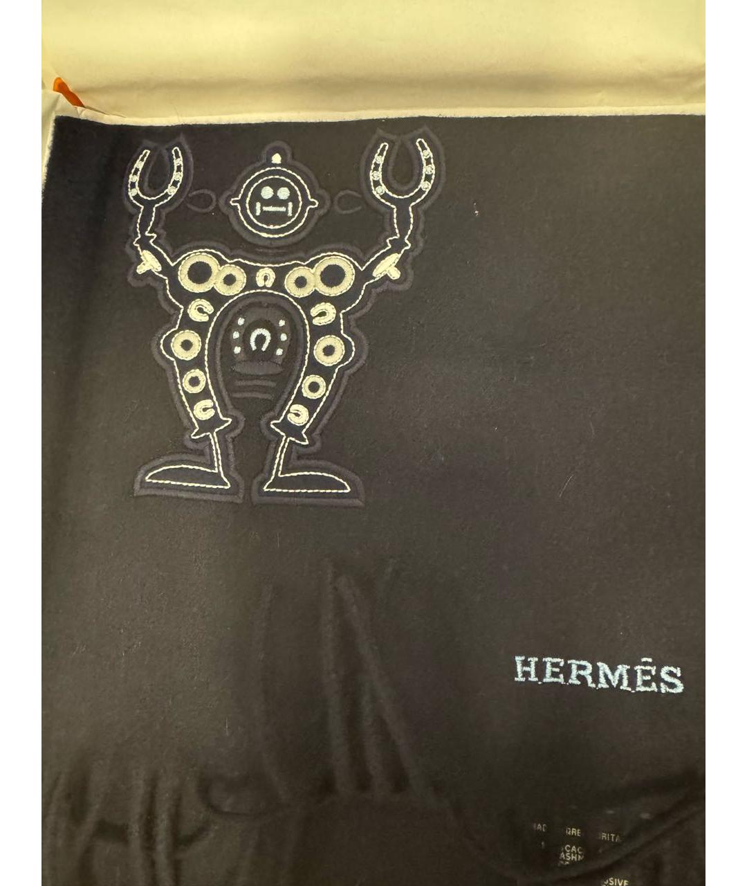 HERMES Темно-синий кашемировый шарф, фото 3