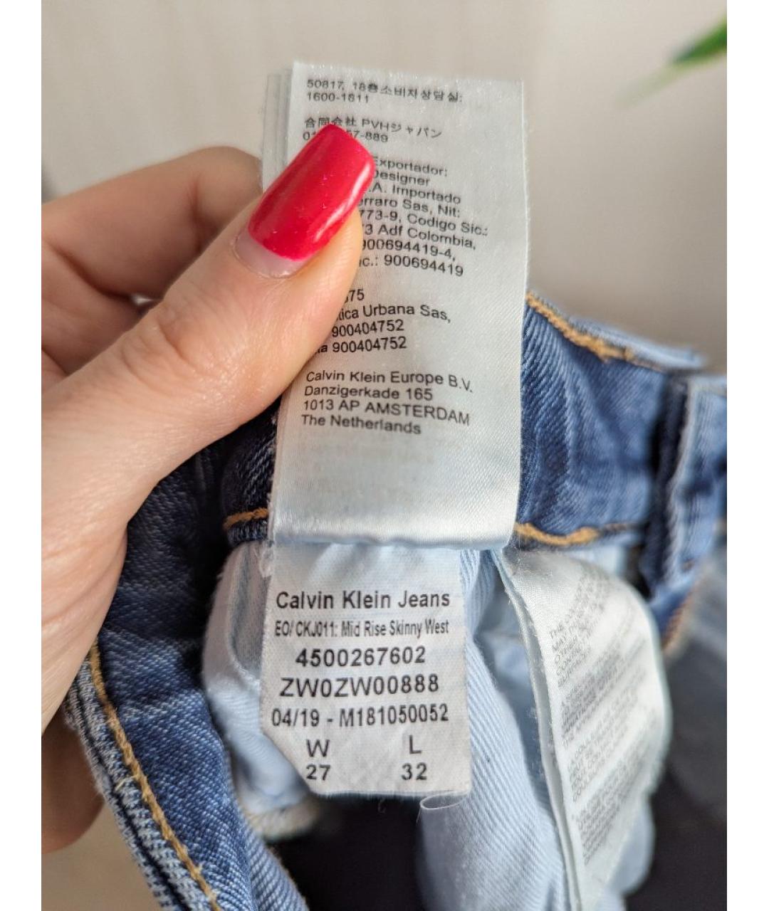 CALVIN KLEIN JEANS Синие хлопковые джинсы слим, фото 7