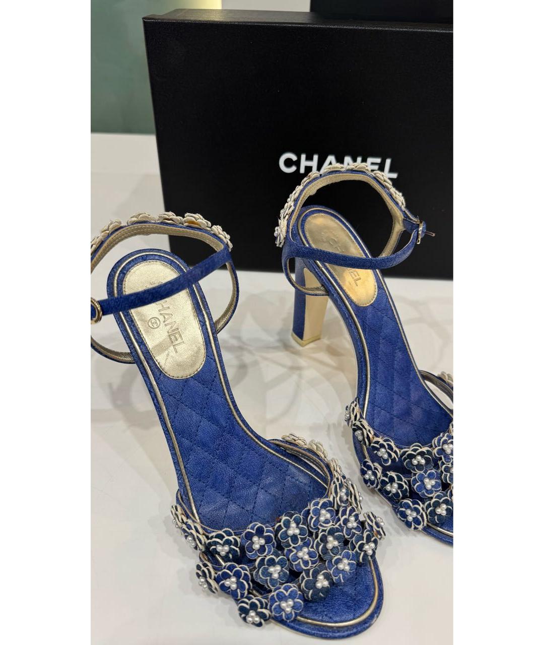 CHANEL Синие кожаные босоножки, фото 4