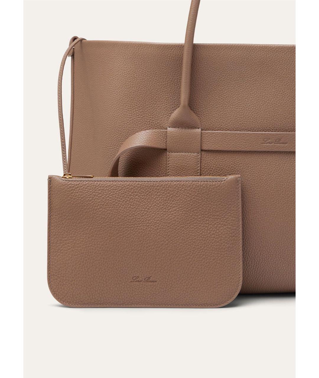 LORO PIANA Бежевая кожаная сумка тоут, фото 7