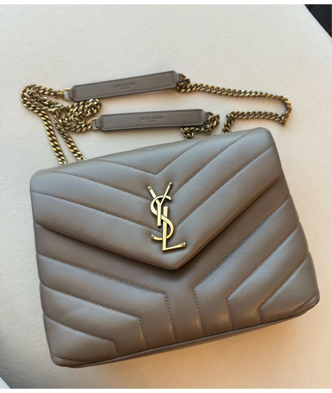 SAINT LAURENT Бежевая кожаная сумка через плечо, фото 5