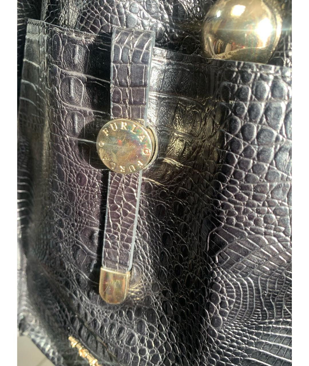 FURLA Черная сумка тоут из экзотической кожи, фото 2