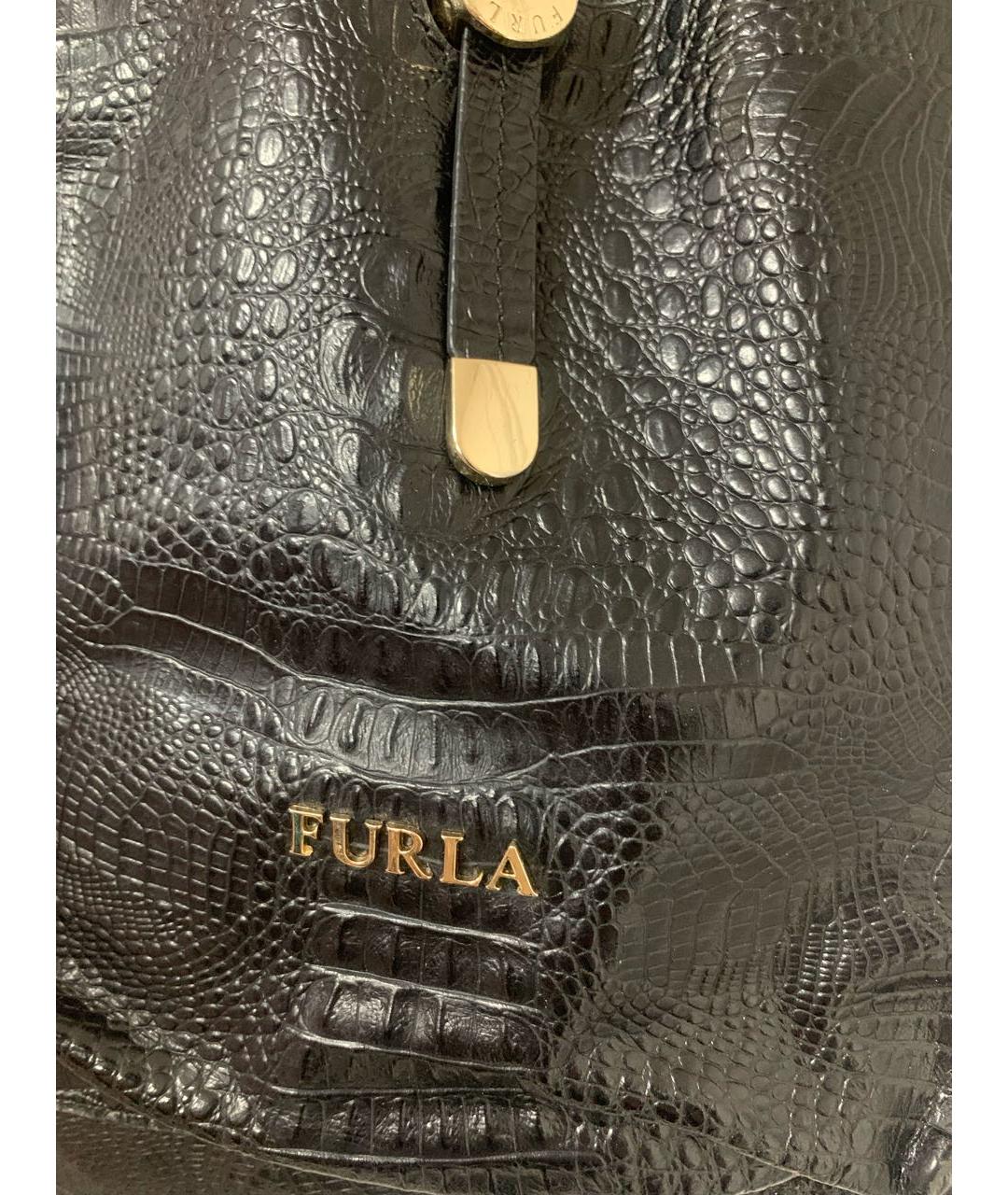 FURLA Черная сумка тоут из экзотической кожи, фото 4