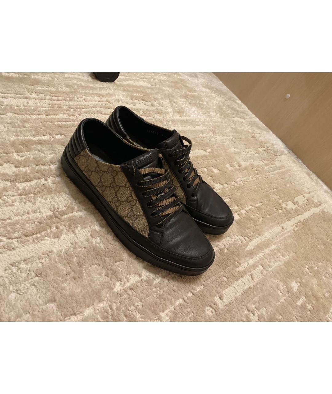 GUCCI Черные кожаные низкие кроссовки / кеды, фото 6