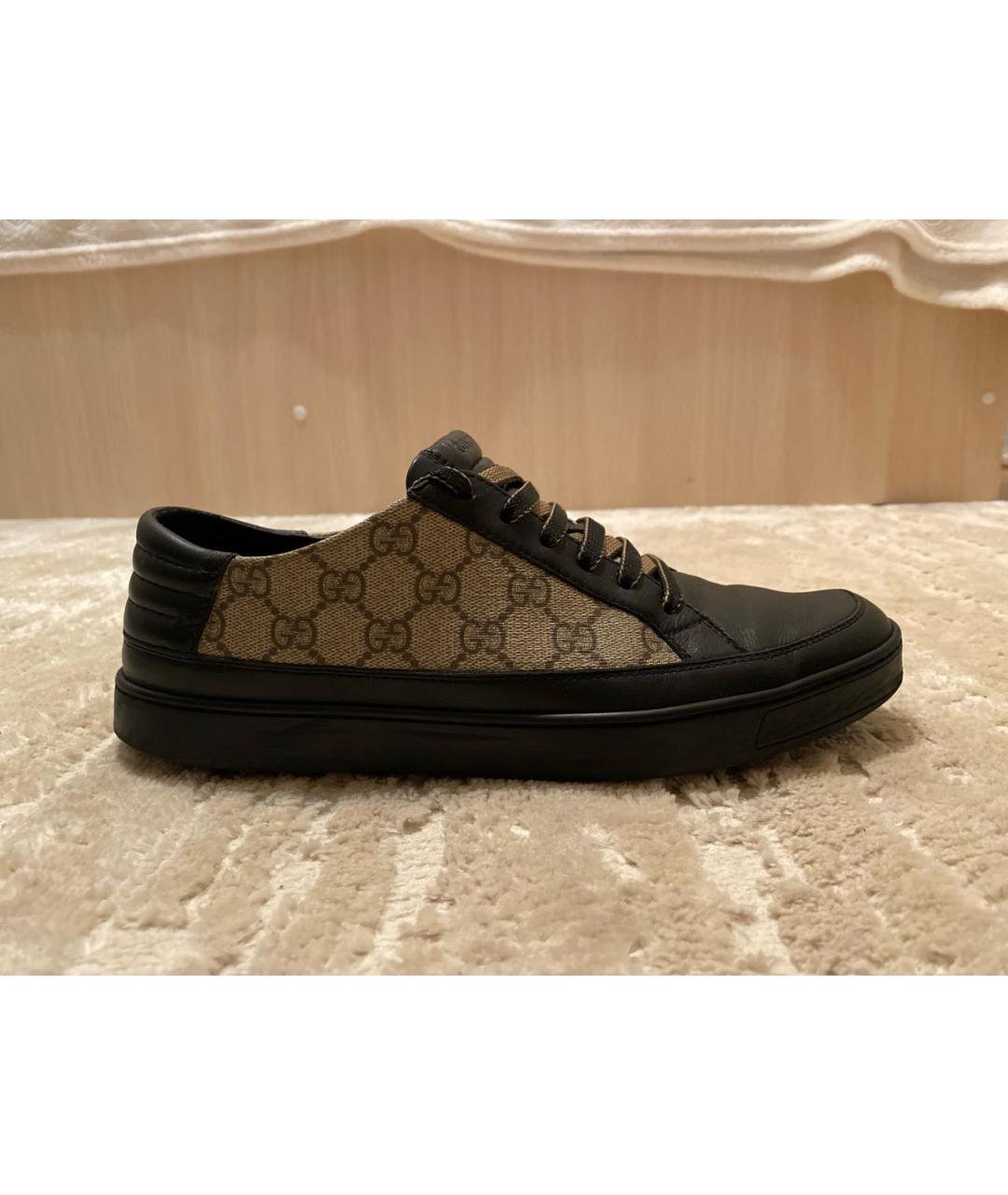 GUCCI Черные кожаные низкие кроссовки / кеды, фото 8