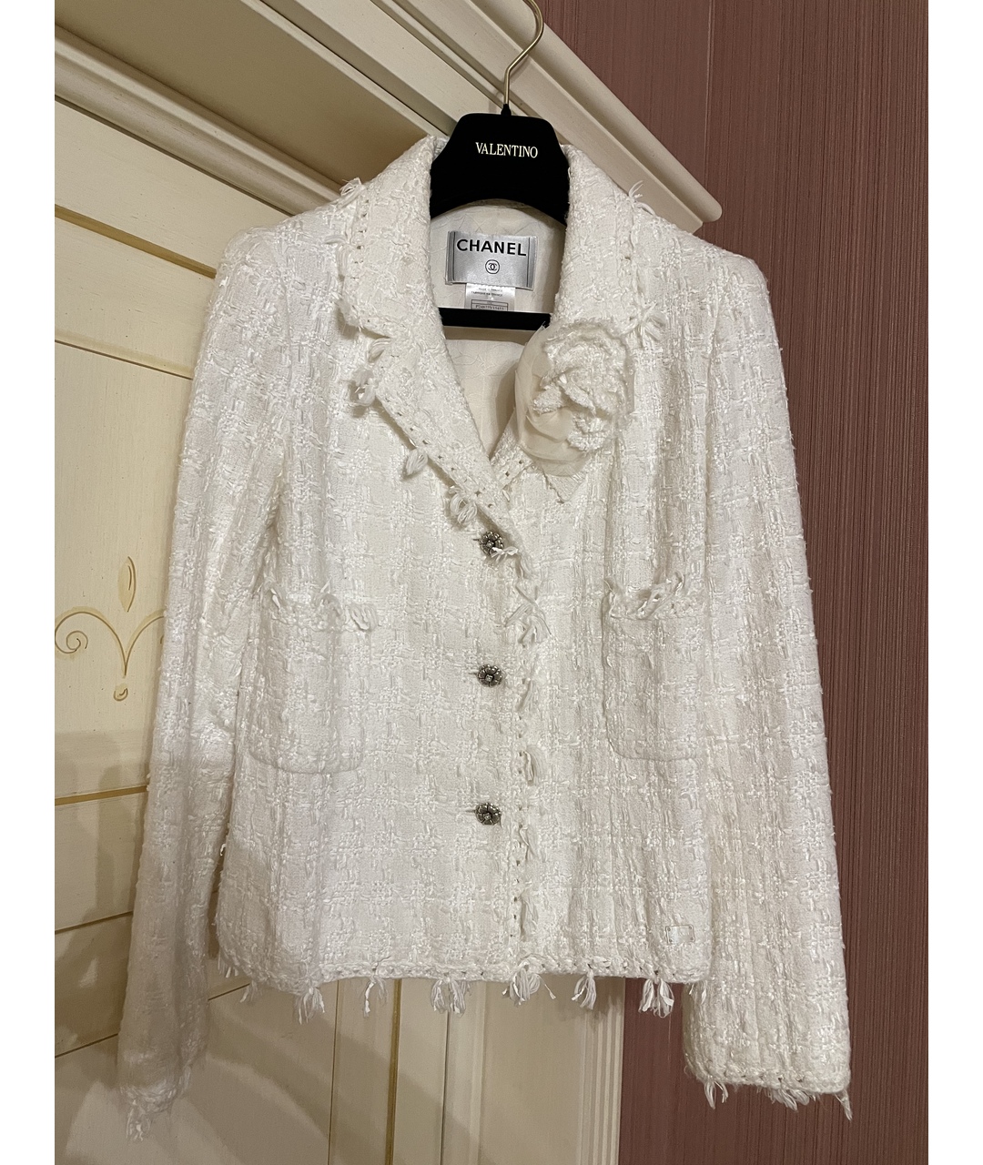 CHANEL PRE-OWNED Белый твидовый жакет/пиджак, фото 7