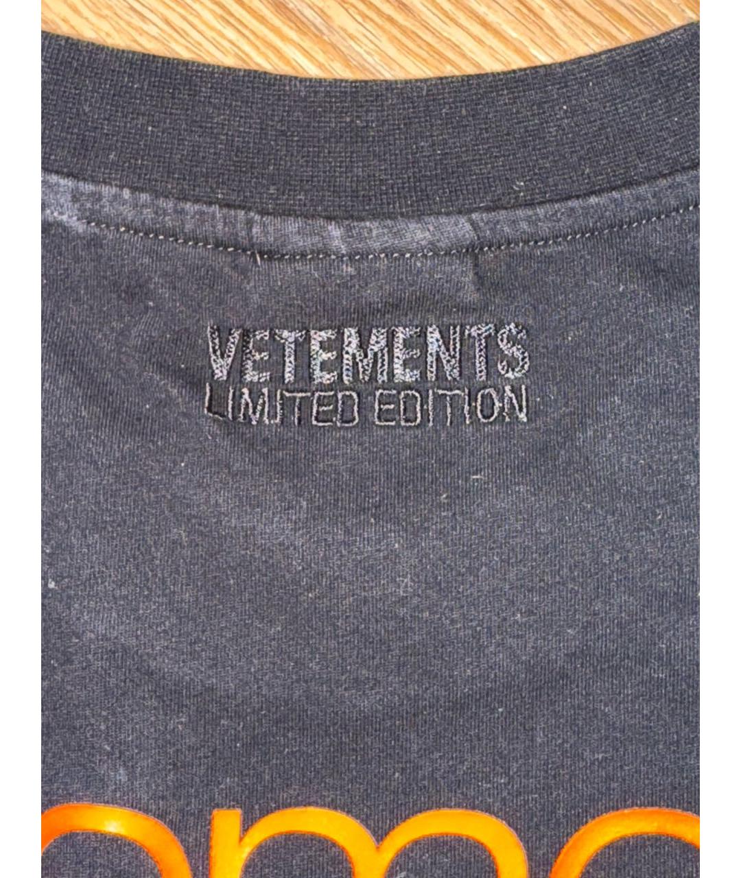 VETEMENTS Черная хлопковая футболка, фото 3