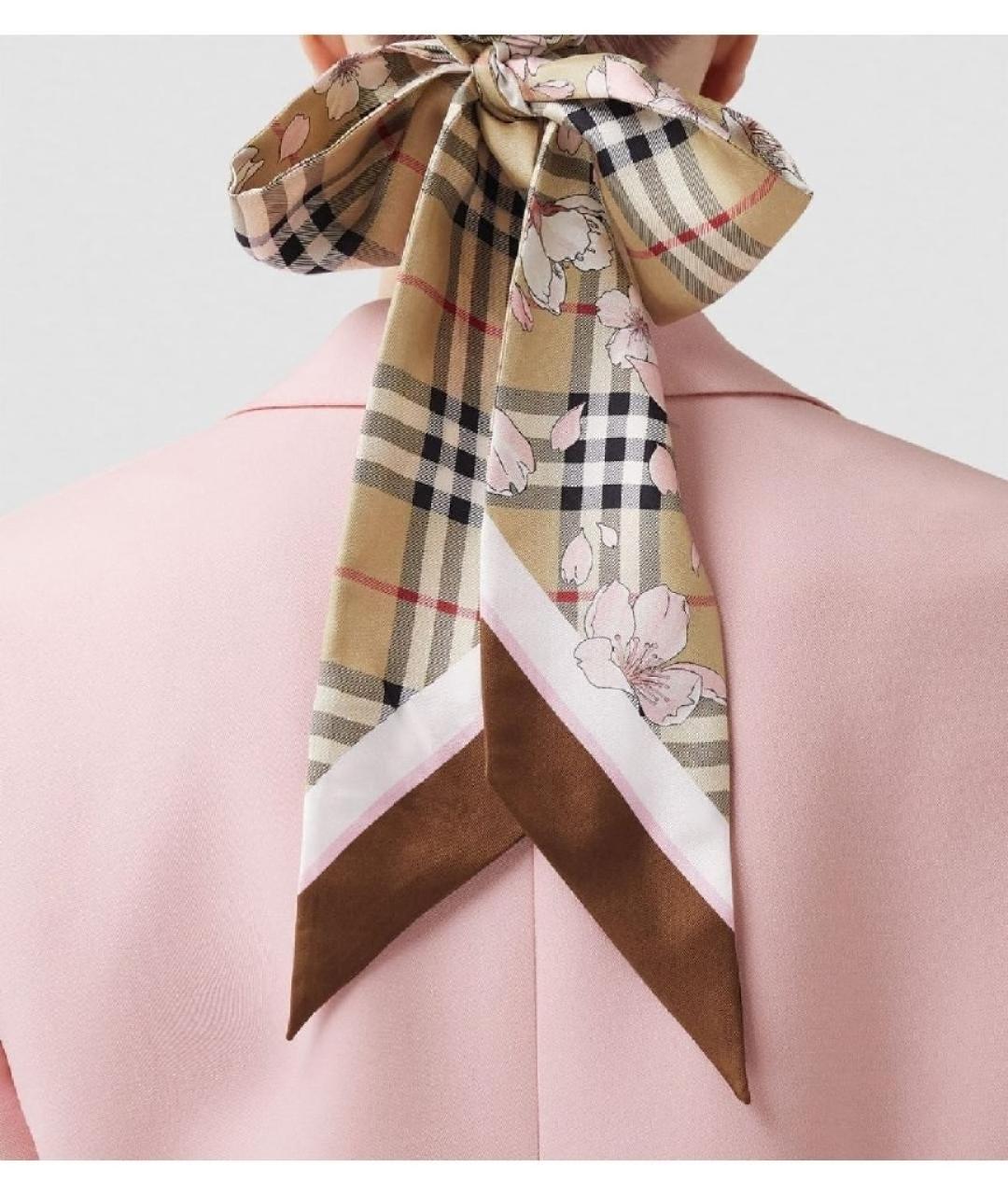 BURBERRY Коричневый шелковый платок, фото 5