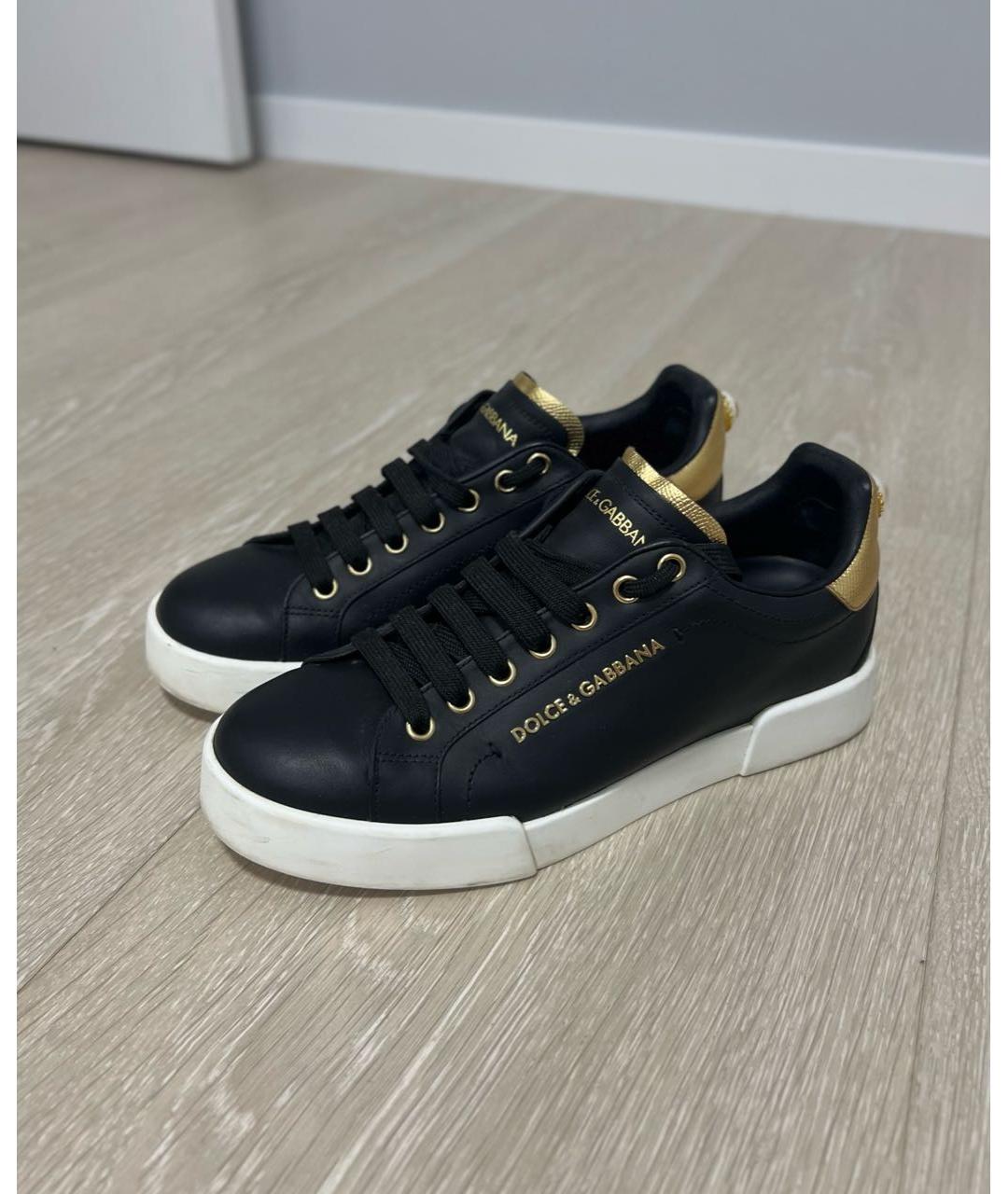 DOLCE&GABBANA Черные кожаные кеды, фото 8