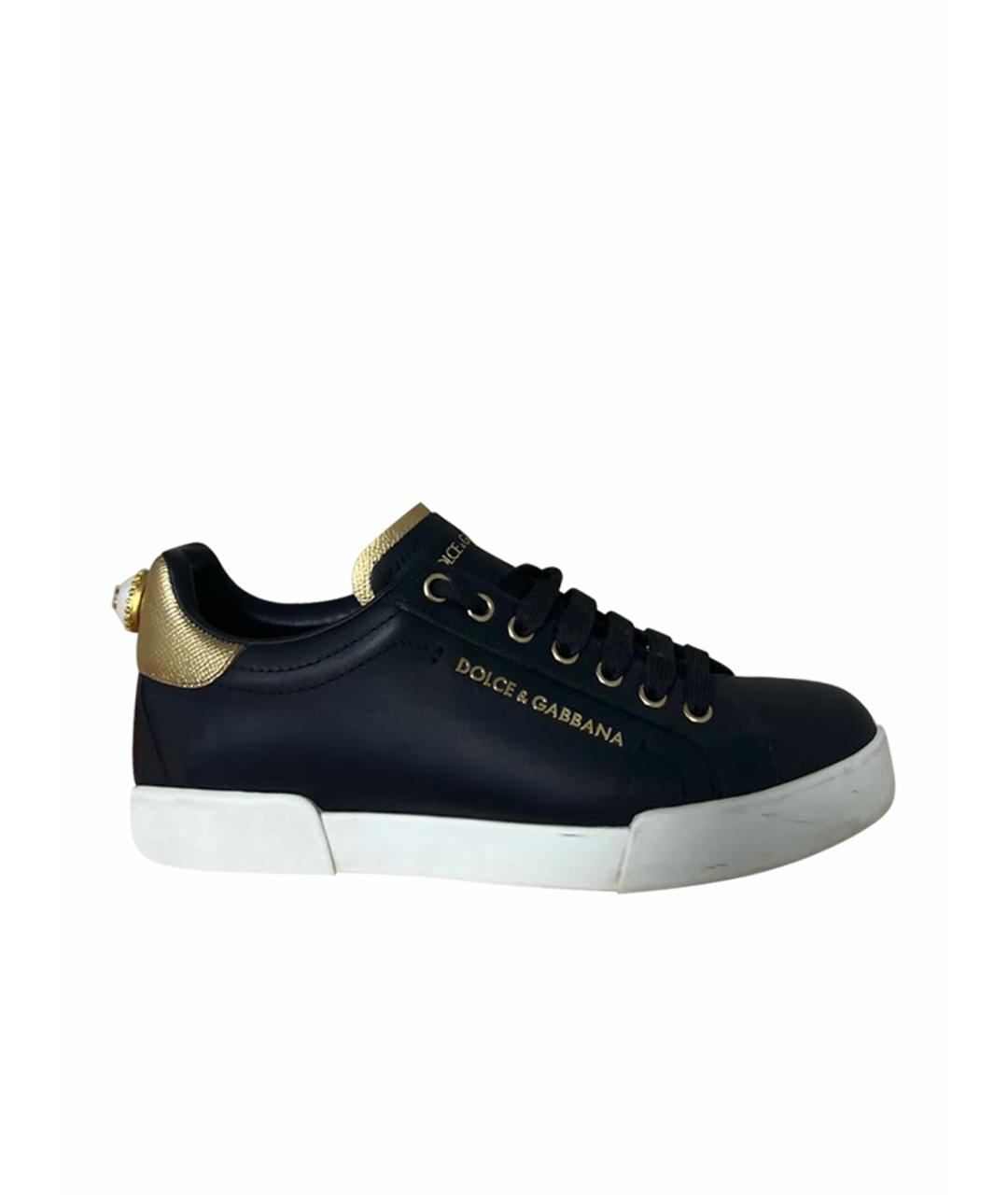 DOLCE&GABBANA Черные кожаные кеды, фото 1