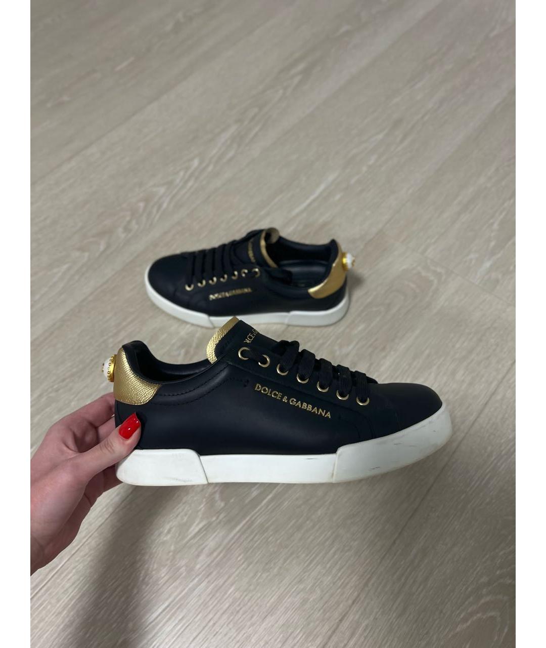 DOLCE&GABBANA Черные кожаные кеды, фото 9