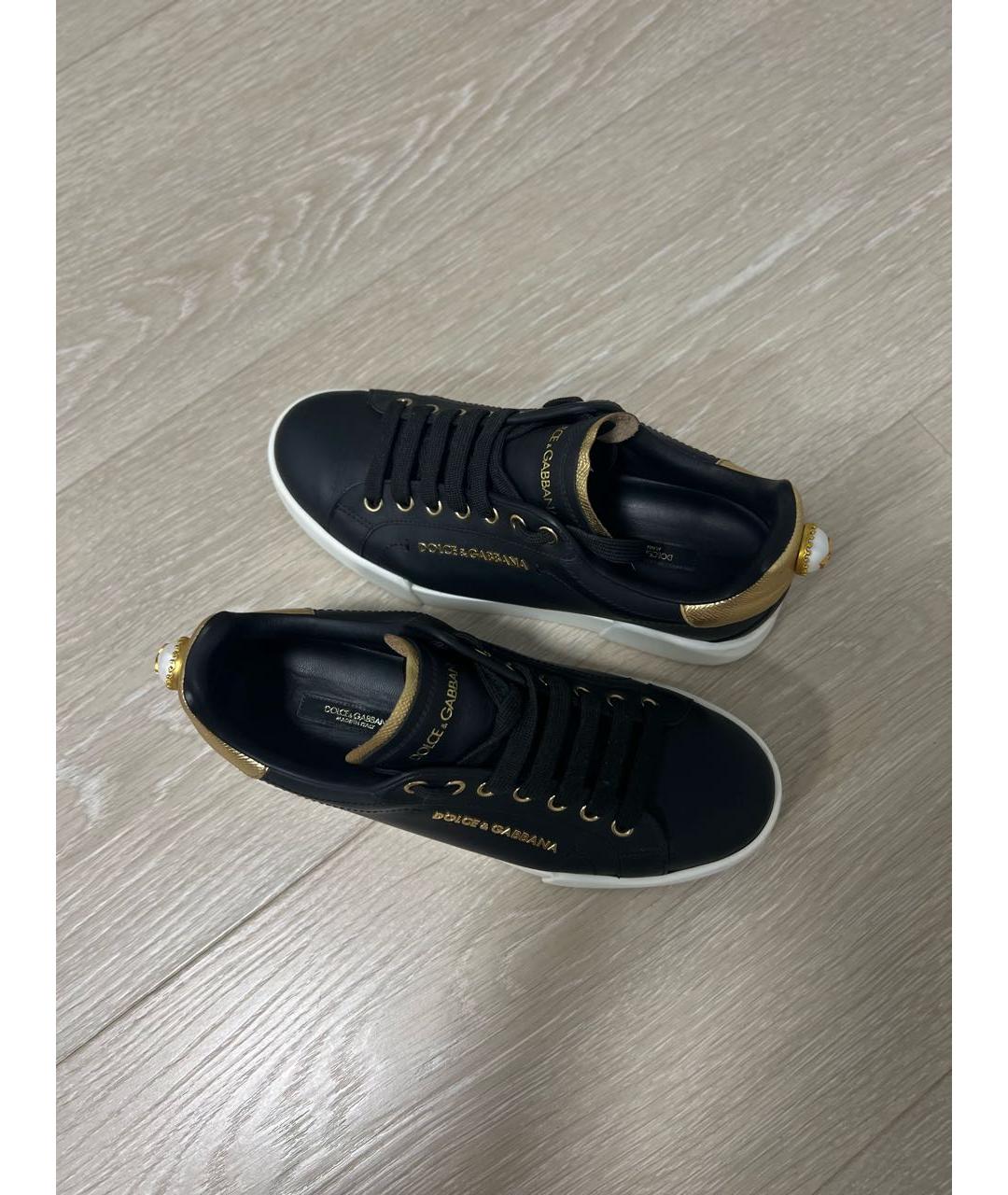 DOLCE&GABBANA Черные кожаные кеды, фото 2