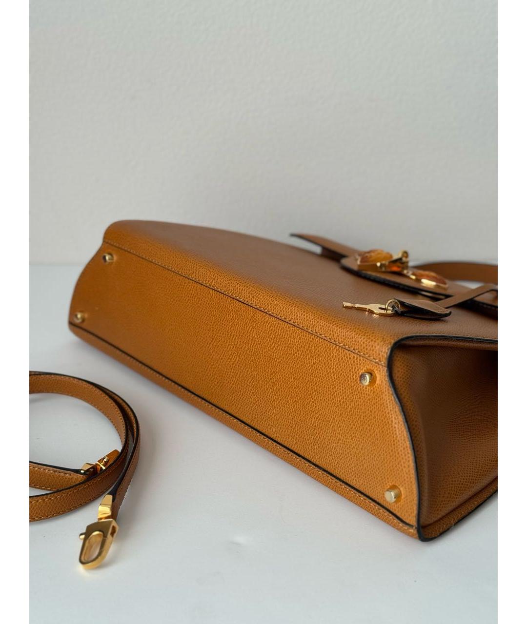 LALIQUE Горчичная кожаная сумка с короткими ручками, фото 4