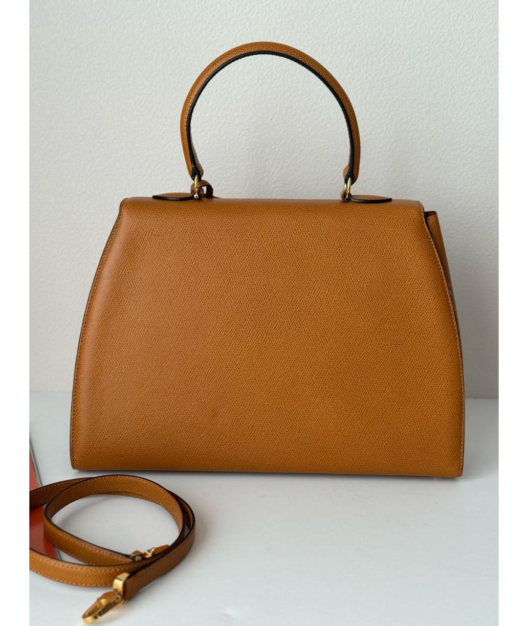 LALIQUE Горчичная кожаная сумка с короткими ручками, фото 3