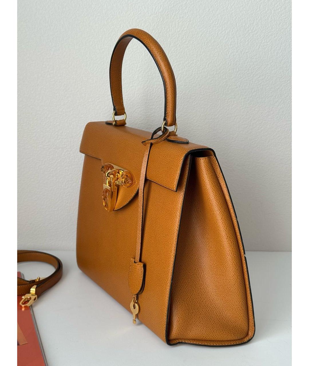 LALIQUE Горчичная кожаная сумка с короткими ручками, фото 5