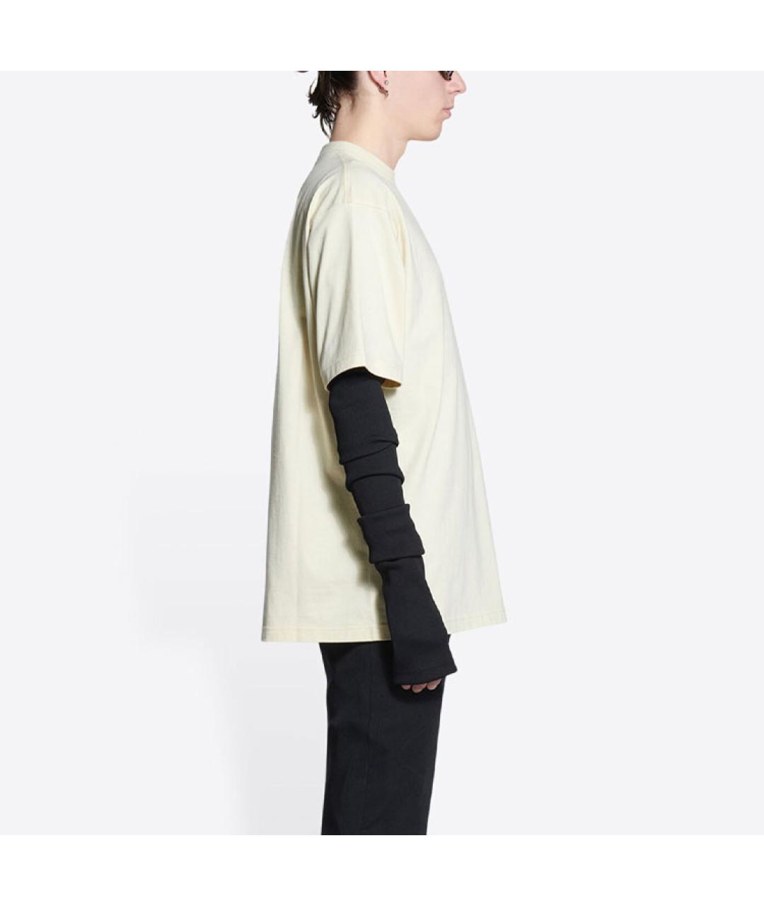 BALENCIAGA Бежевая хлопковая футболка, фото 5