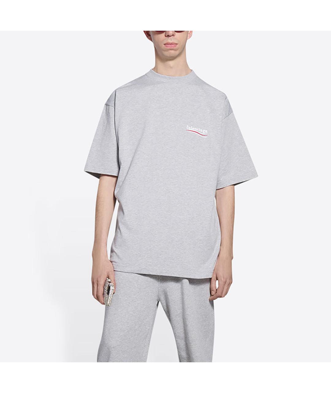 BALENCIAGA Серая хлопковая футболка, фото 3
