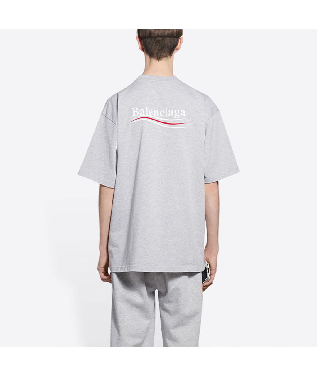 BALENCIAGA Серая хлопковая футболка, фото 4