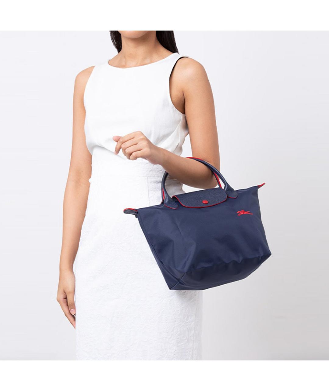 LONGCHAMP Темно-синяя тканевая сумка с короткими ручками, фото 5