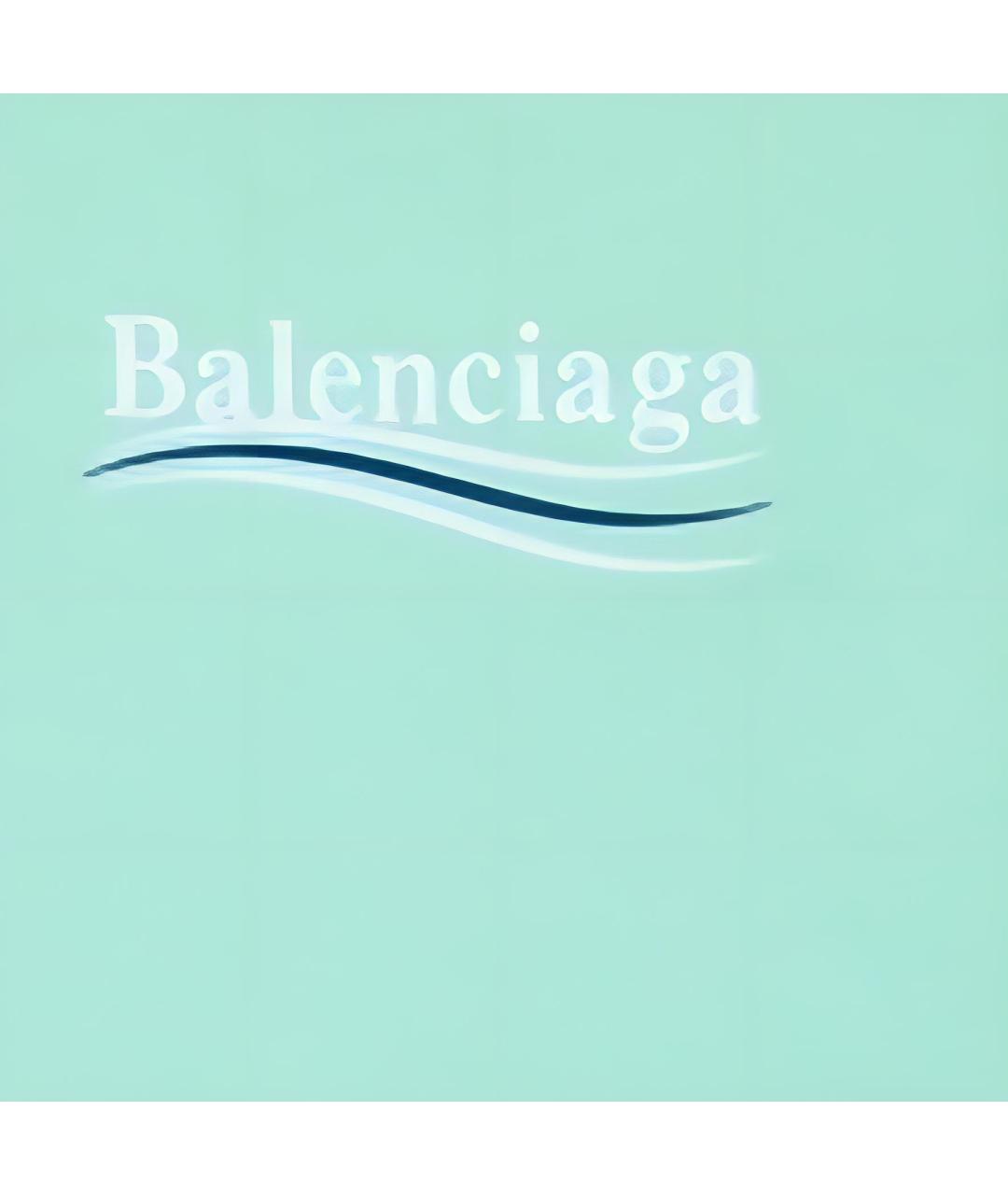 BALENCIAGA Бирюзовая хлопковая футболка, фото 3