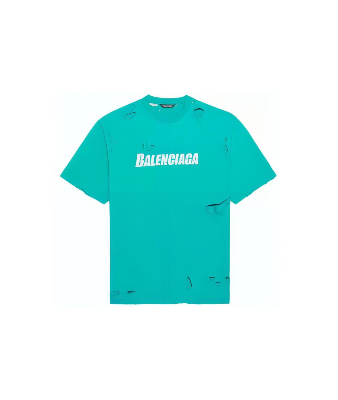 BALENCIAGA Бирюзовая хлопковая футболка, фото 1