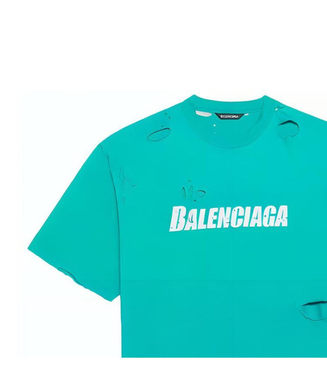 BALENCIAGA Бирюзовая хлопковая футболка, фото 4