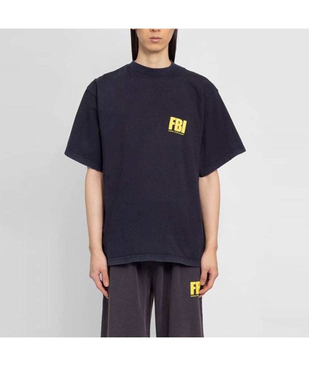 BALENCIAGA Темно-синяя хлопковая футболка, фото 3