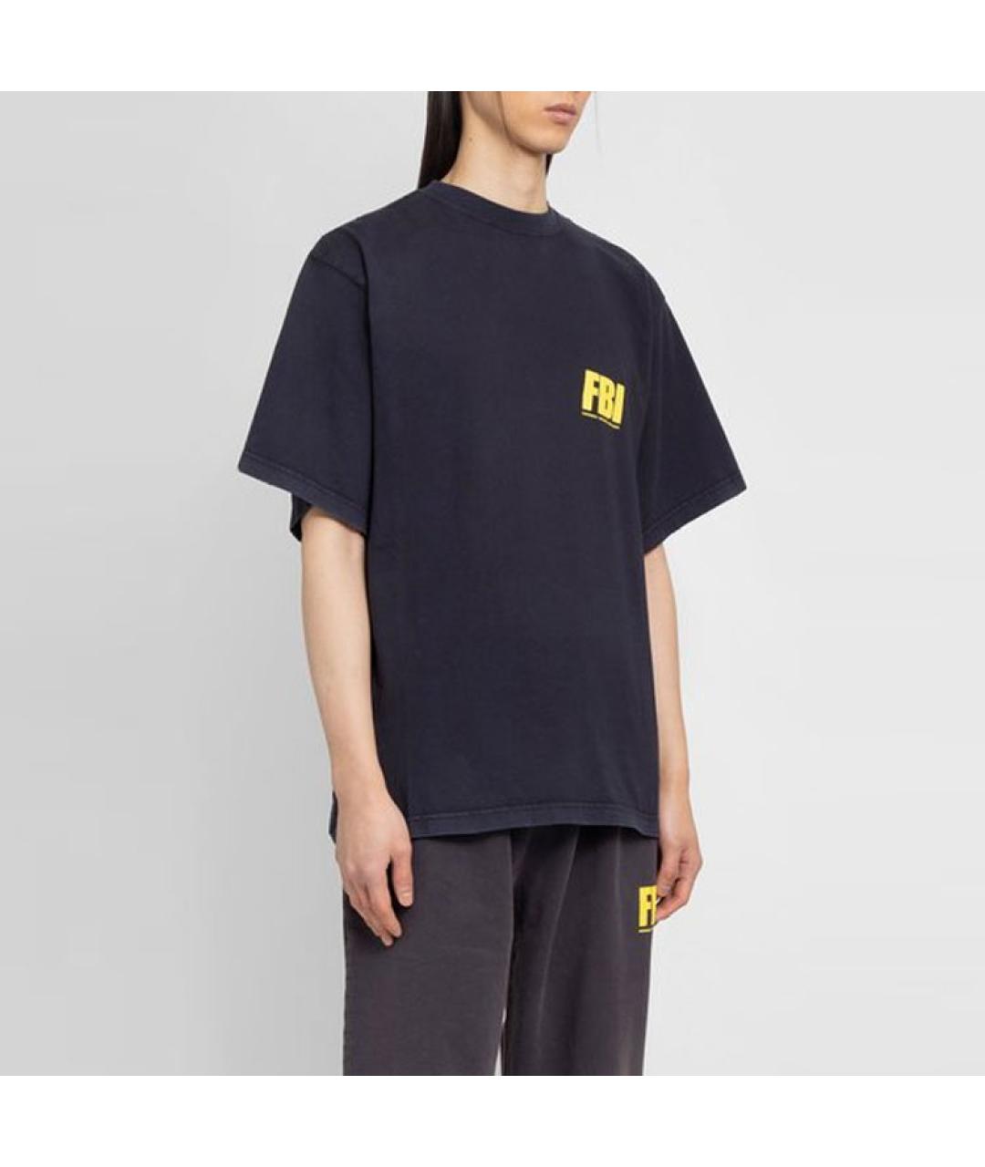 BALENCIAGA Темно-синяя хлопковая футболка, фото 4