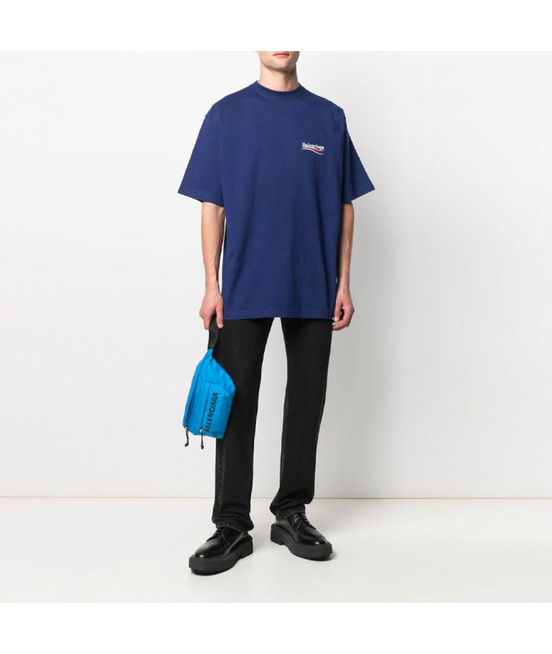 BALENCIAGA Темно-синяя хлопковая футболка, фото 3