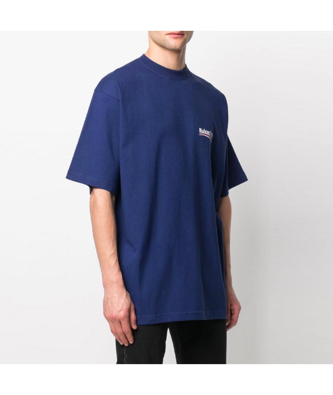 BALENCIAGA Темно-синяя хлопковая футболка, фото 4