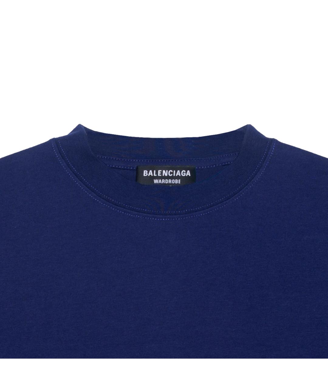 BALENCIAGA Темно-синяя хлопковая футболка, фото 6