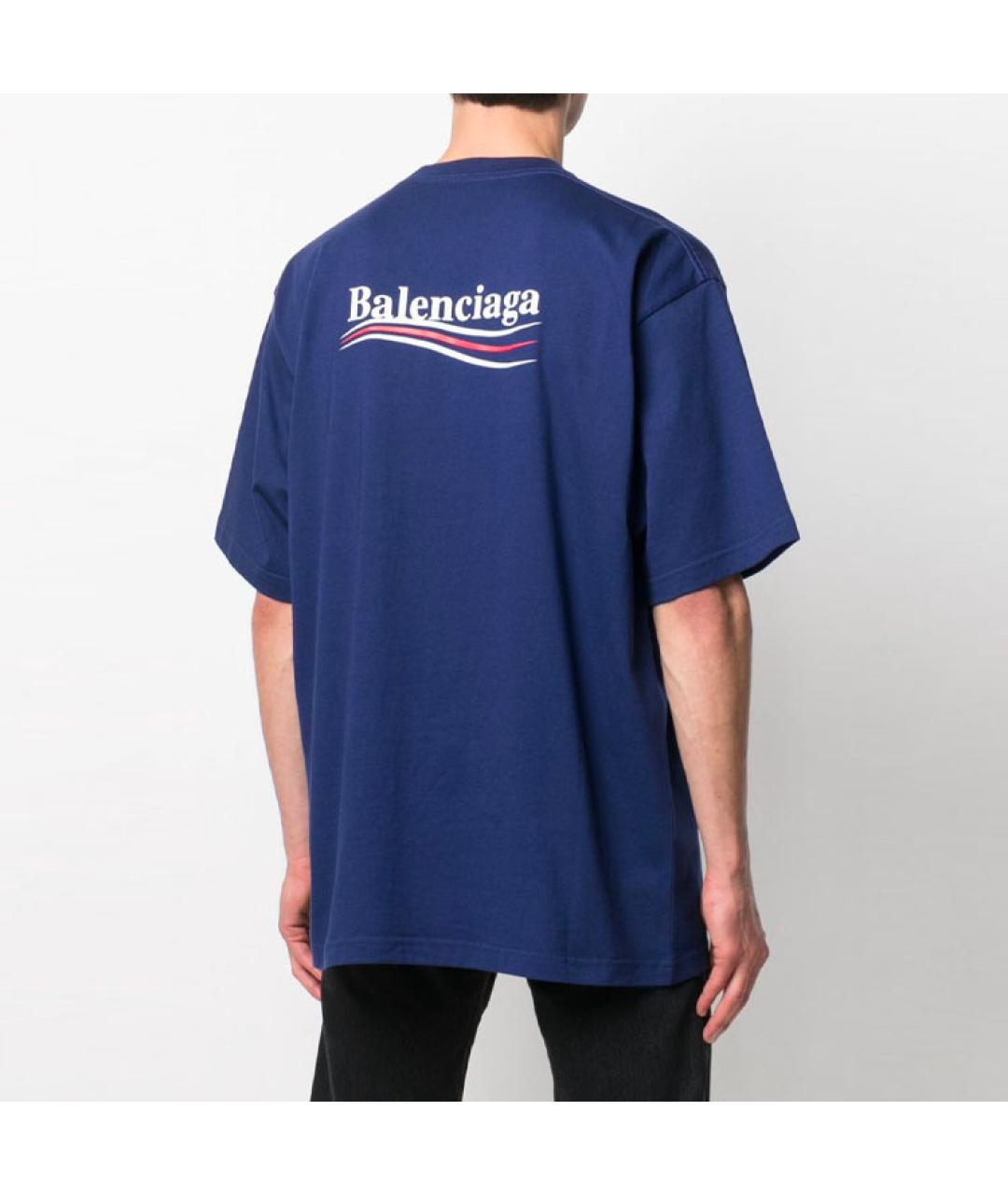 BALENCIAGA Темно-синяя хлопковая футболка, фото 5
