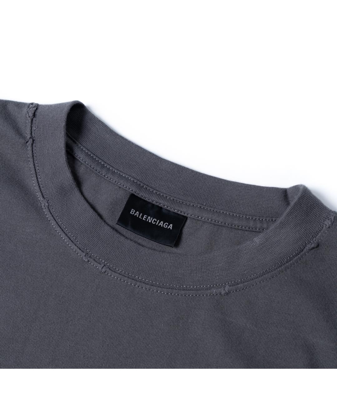 BALENCIAGA Серая хлопковая футболка, фото 4