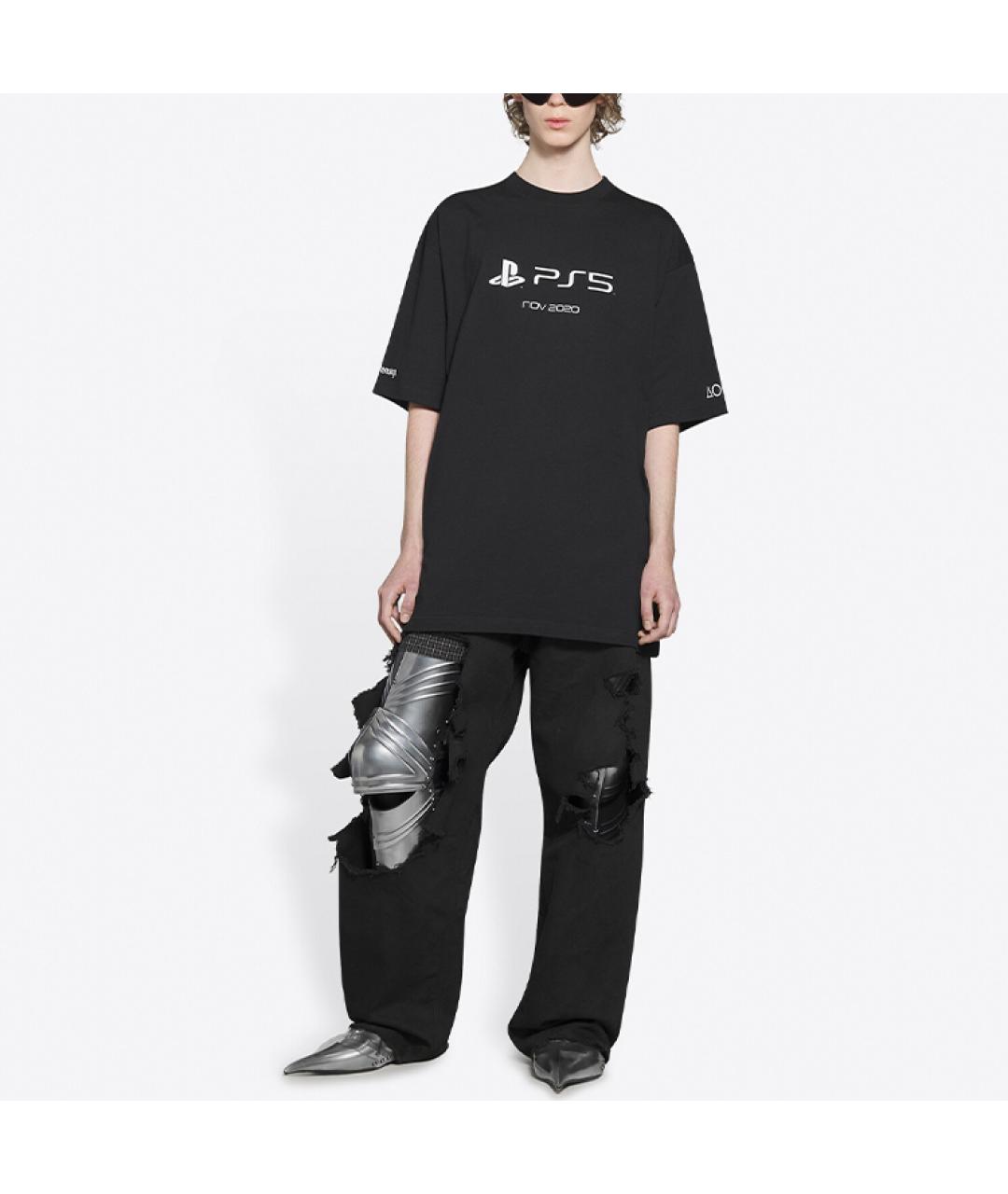 BALENCIAGA Черная хлопковая футболка, фото 6