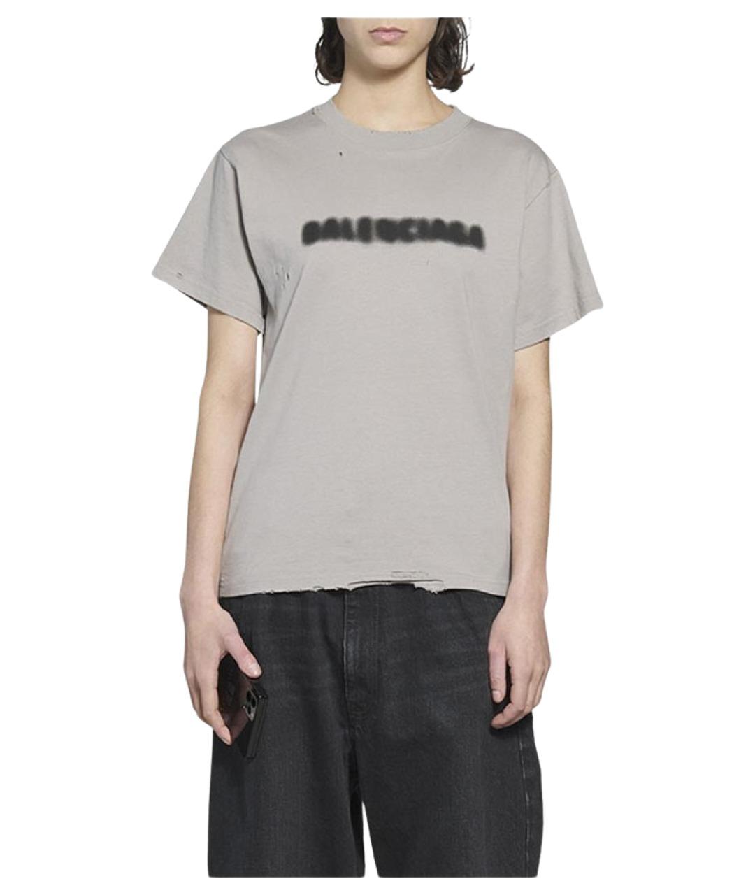 BALENCIAGA Серая хлопковая футболка, фото 3