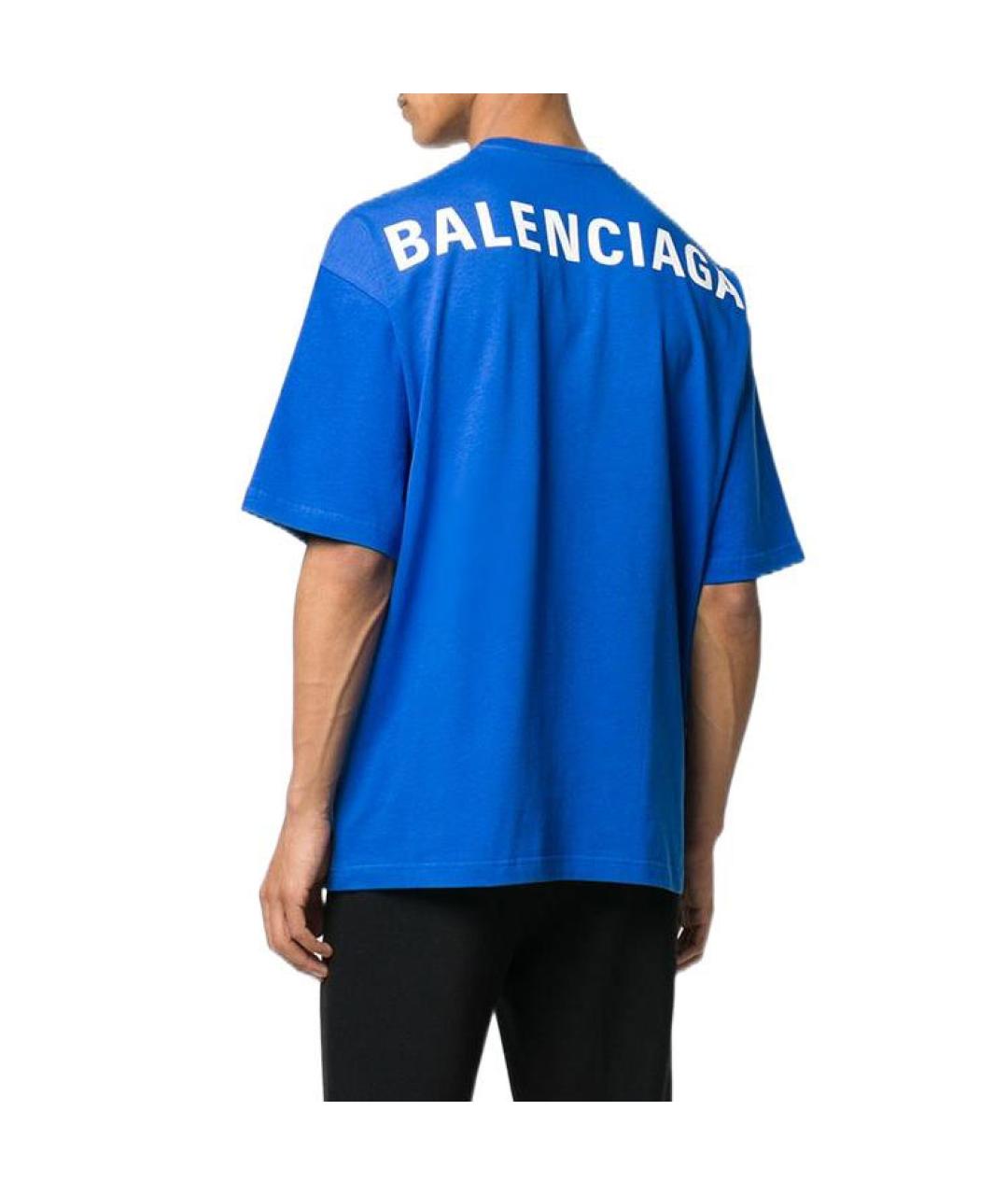 BALENCIAGA Синяя хлопковая футболка, фото 4