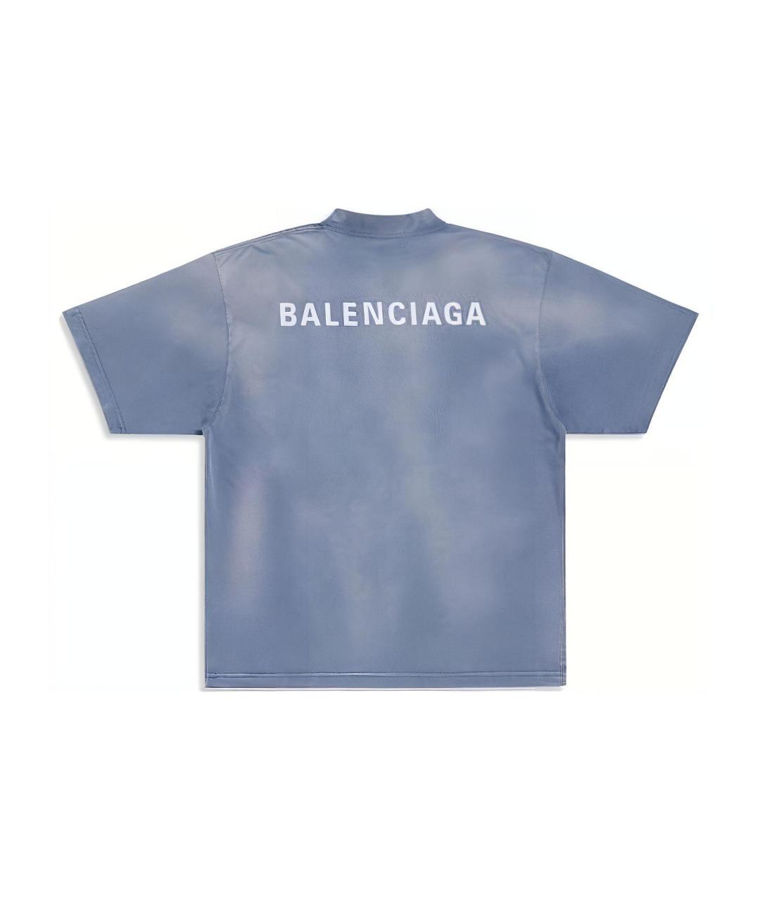 BALENCIAGA Синяя хлопковая футболка, фото 2