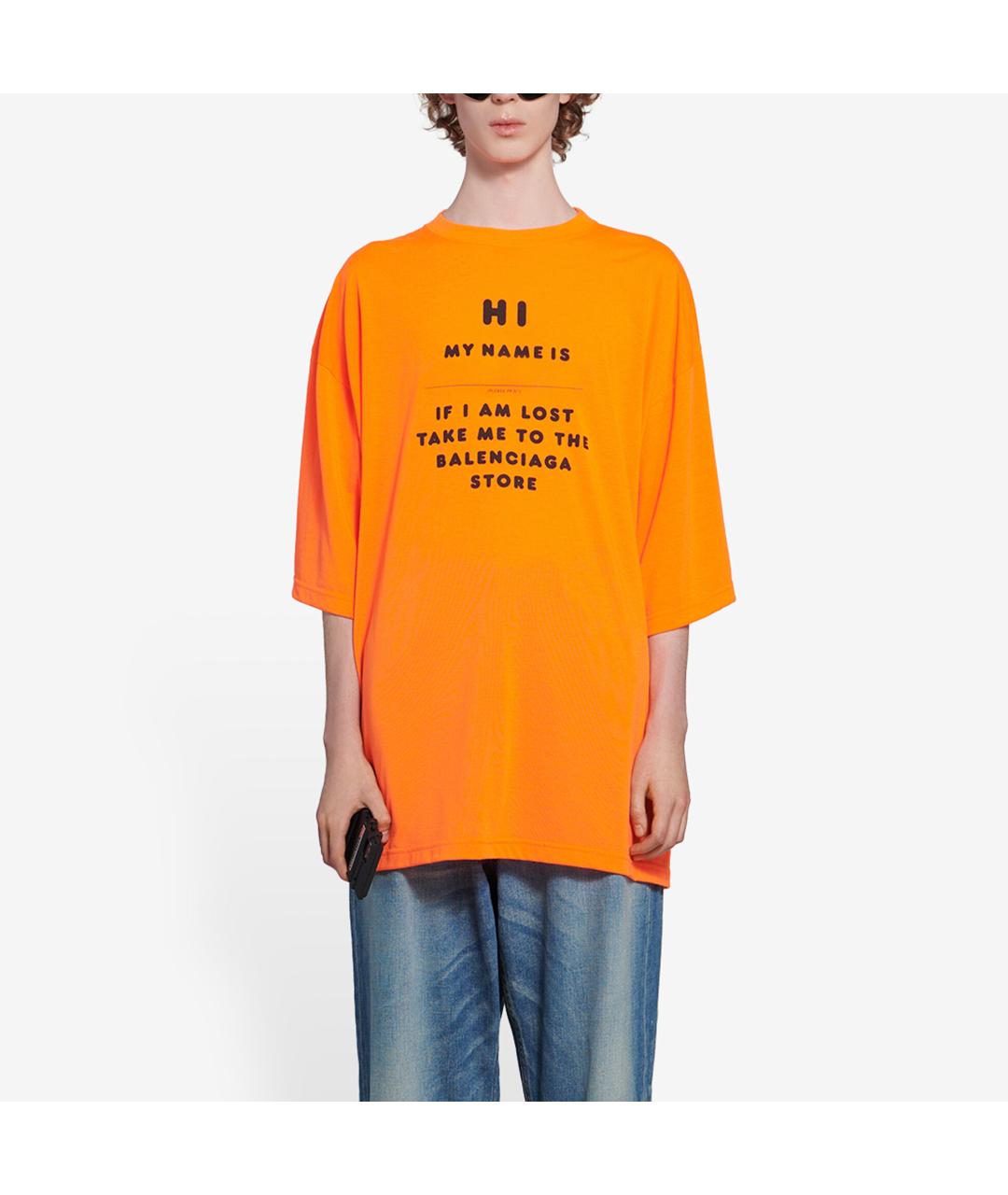 BALENCIAGA Оранжевая хлопковая футболка, фото 4