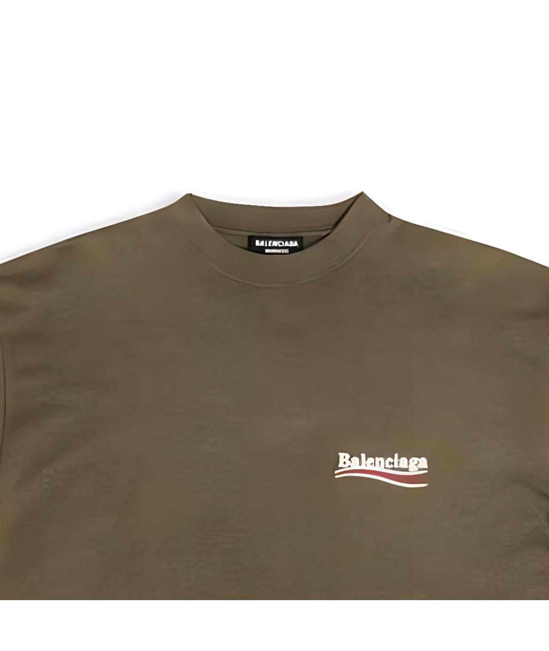 BALENCIAGA Хаки хлопковая футболка, фото 7