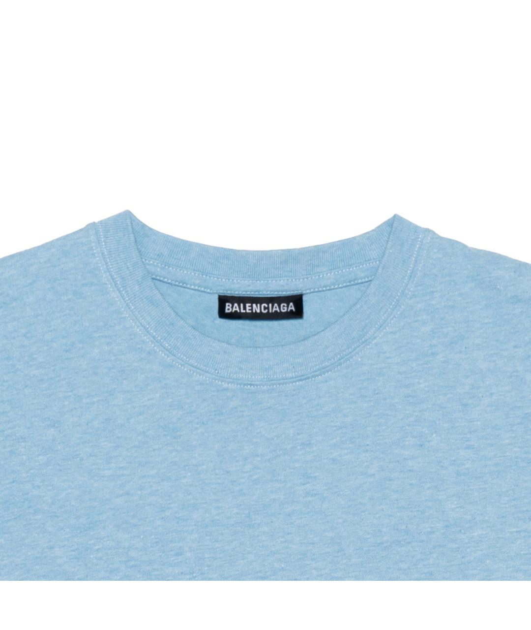 BALENCIAGA Голубая хлопковая футболка, фото 3