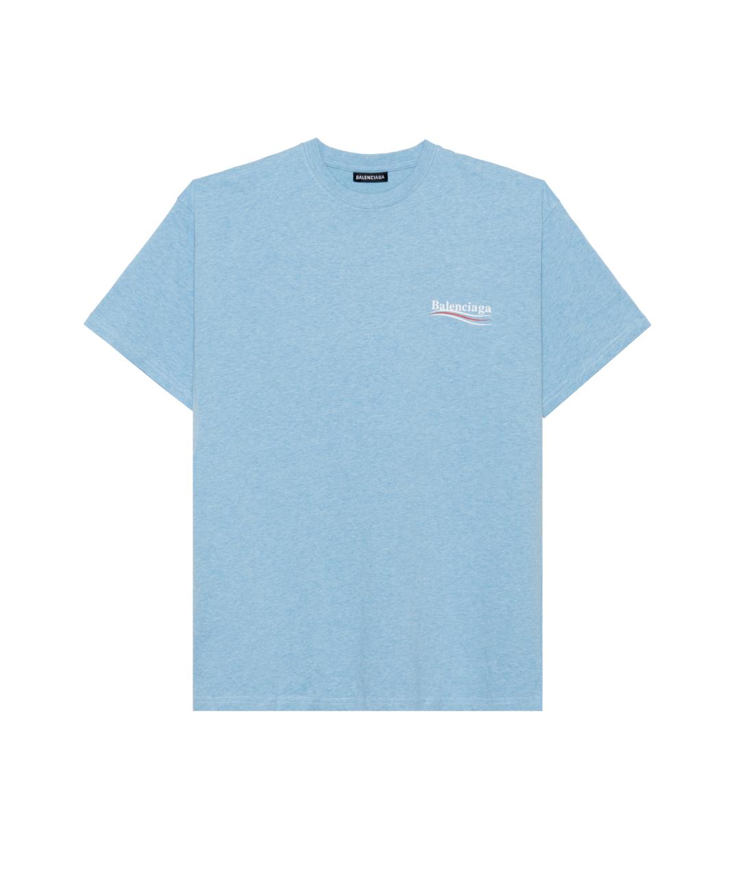 BALENCIAGA Голубая хлопковая футболка, фото 1