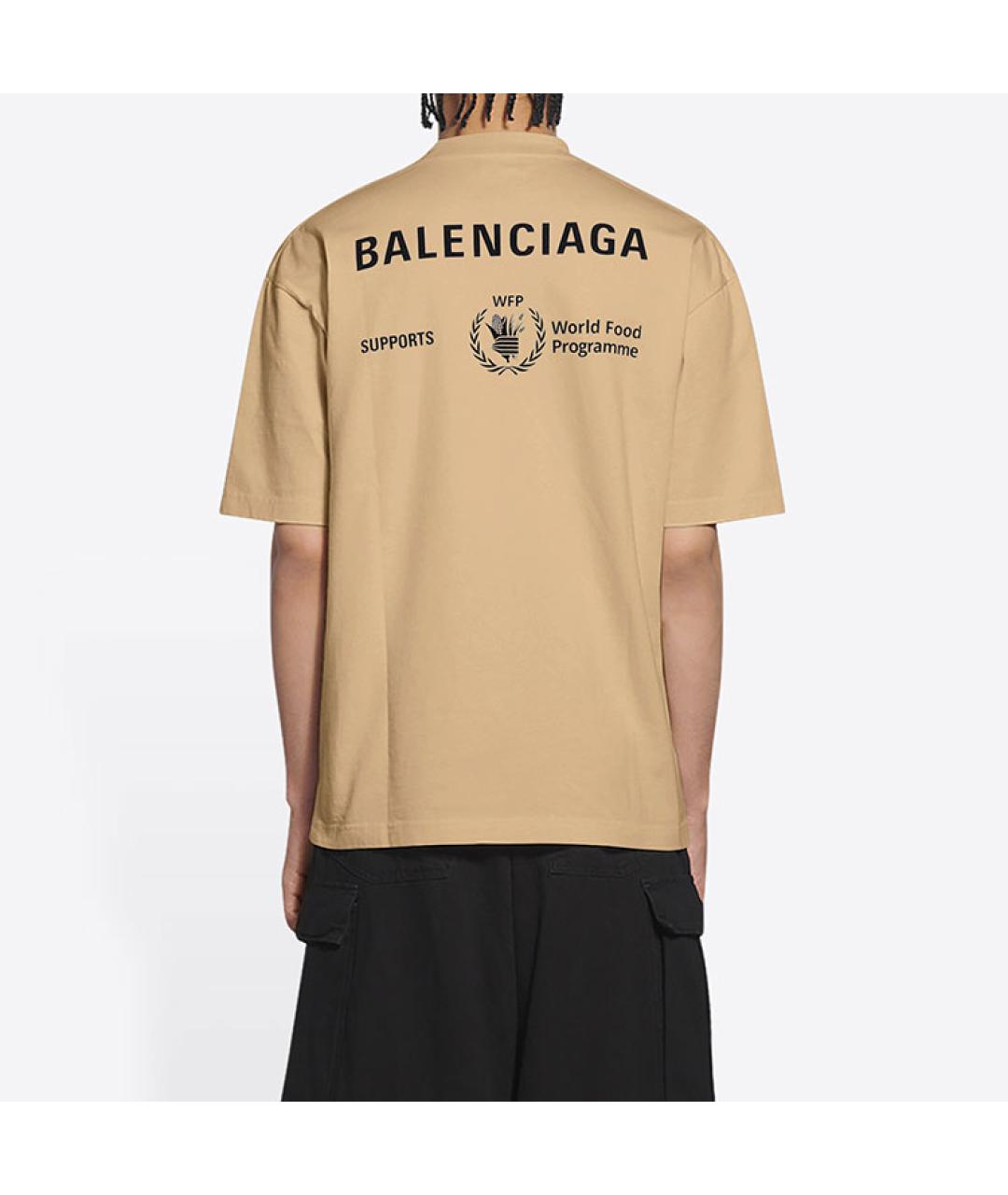 BALENCIAGA Бежевая хлопковая футболка, фото 5