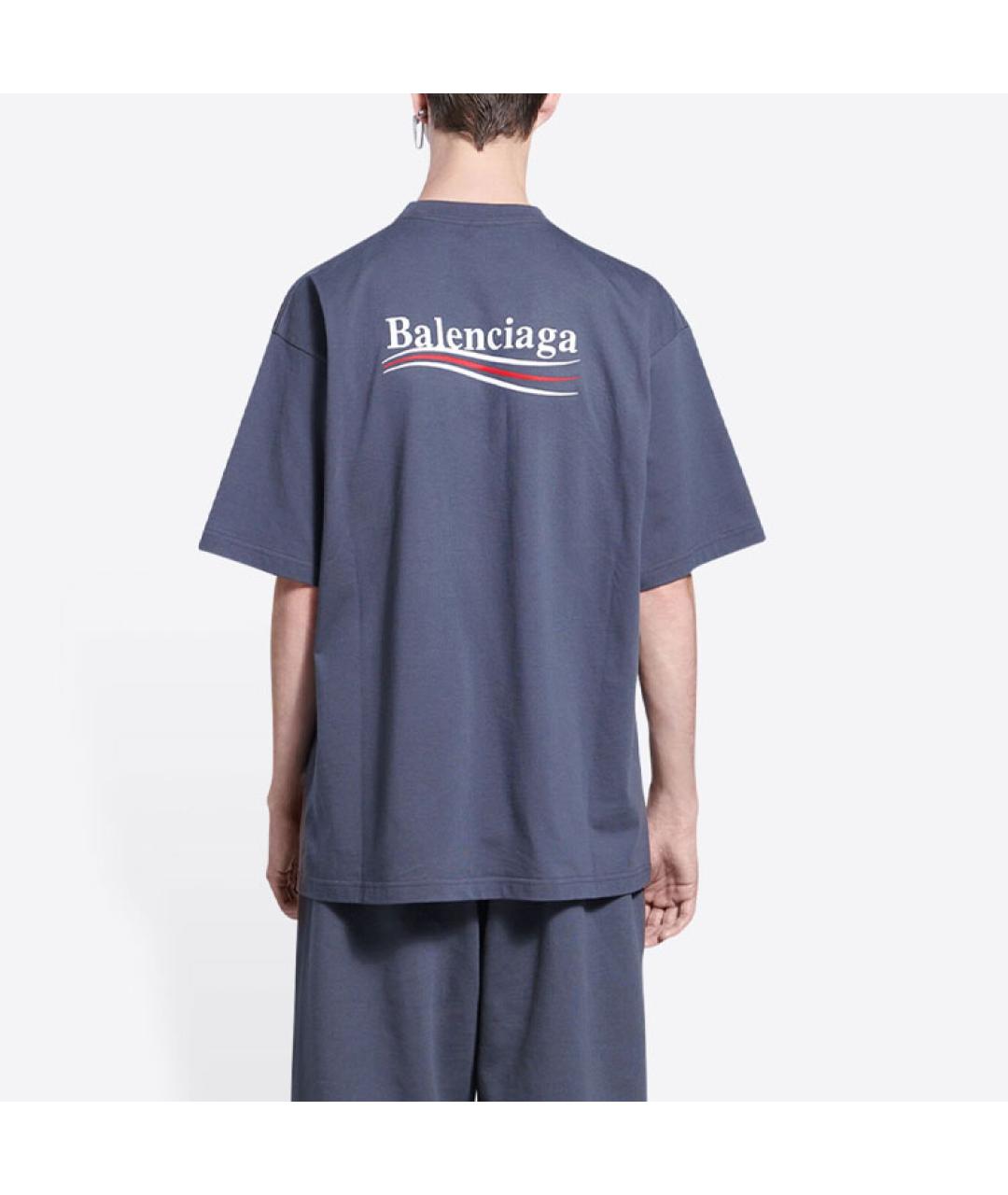 BALENCIAGA Синяя хлопковая футболка, фото 5
