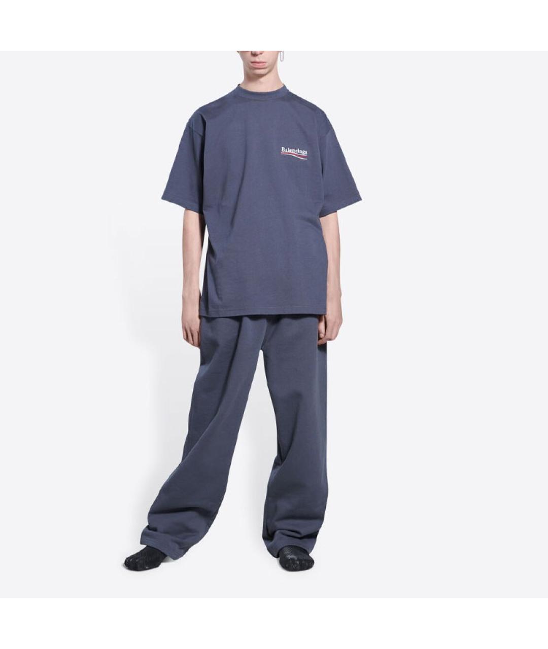 BALENCIAGA Синяя хлопковая футболка, фото 3