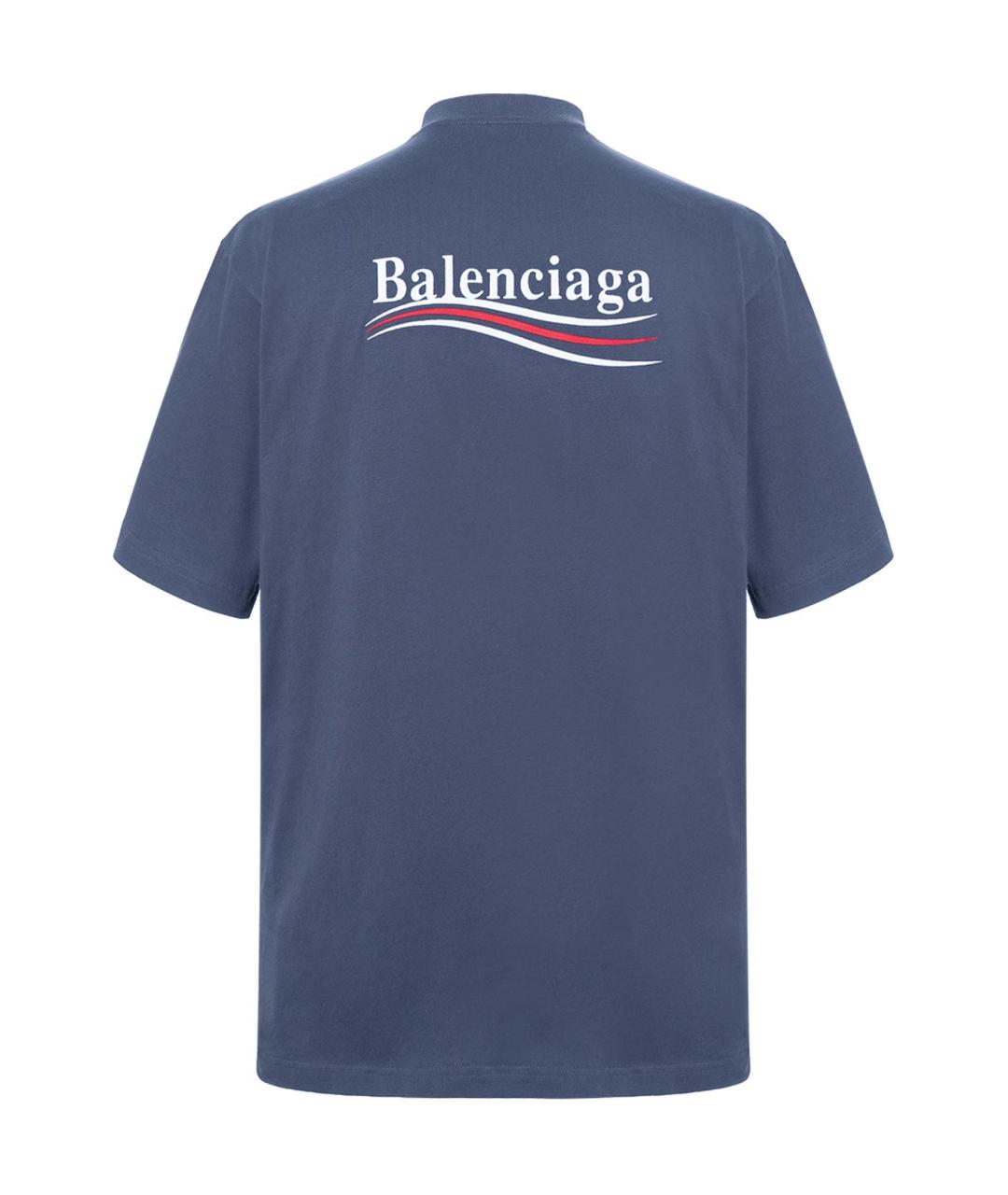 BALENCIAGA Синяя хлопковая футболка, фото 2