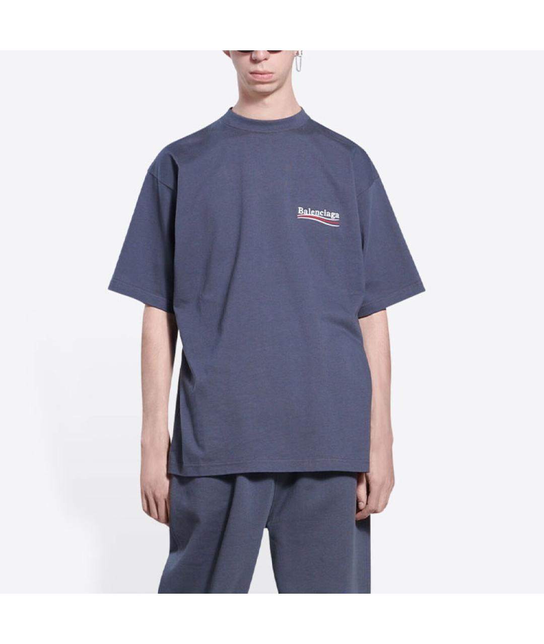 BALENCIAGA Синяя хлопковая футболка, фото 4