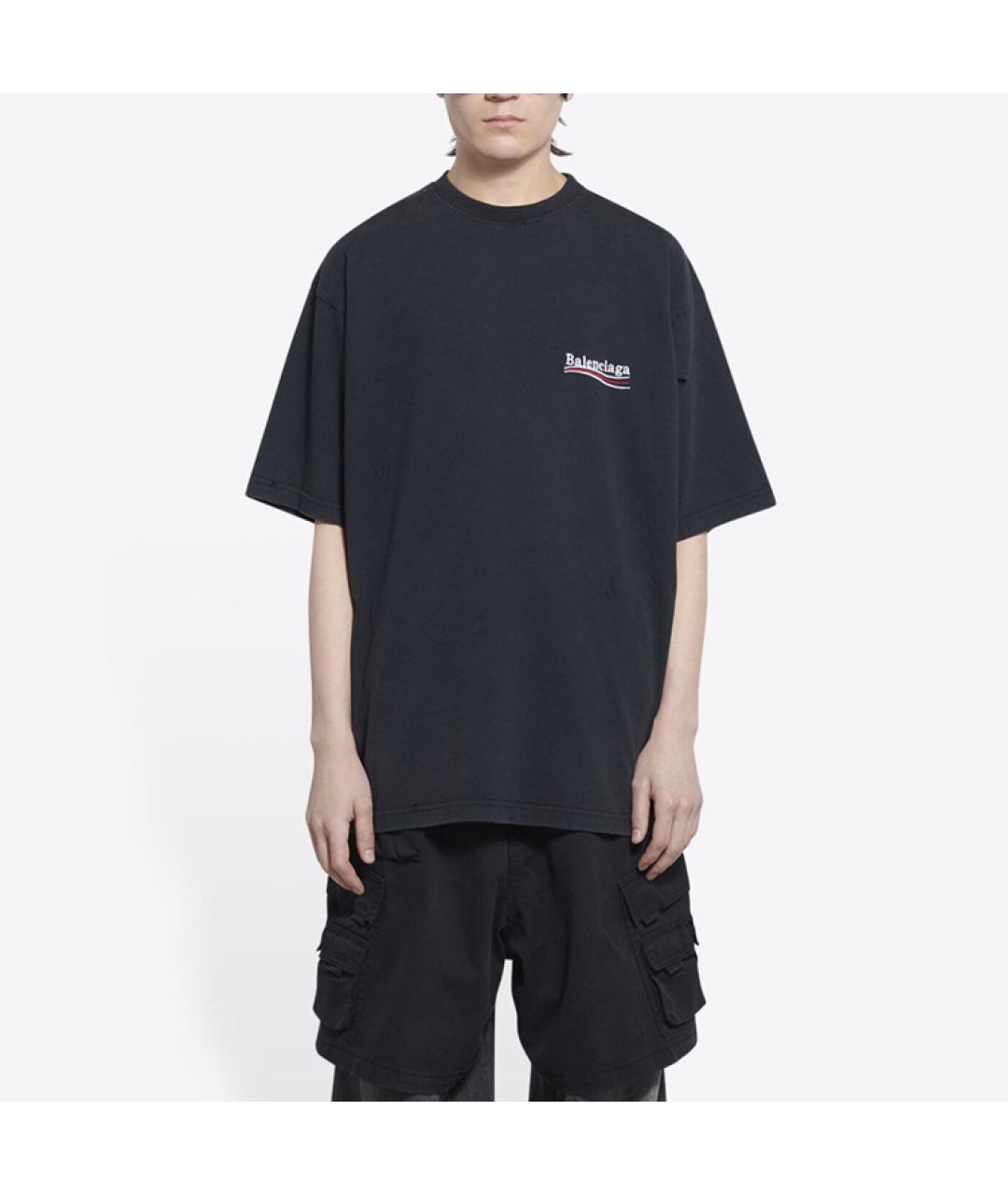 BALENCIAGA Черная хлопковая футболка, фото 7