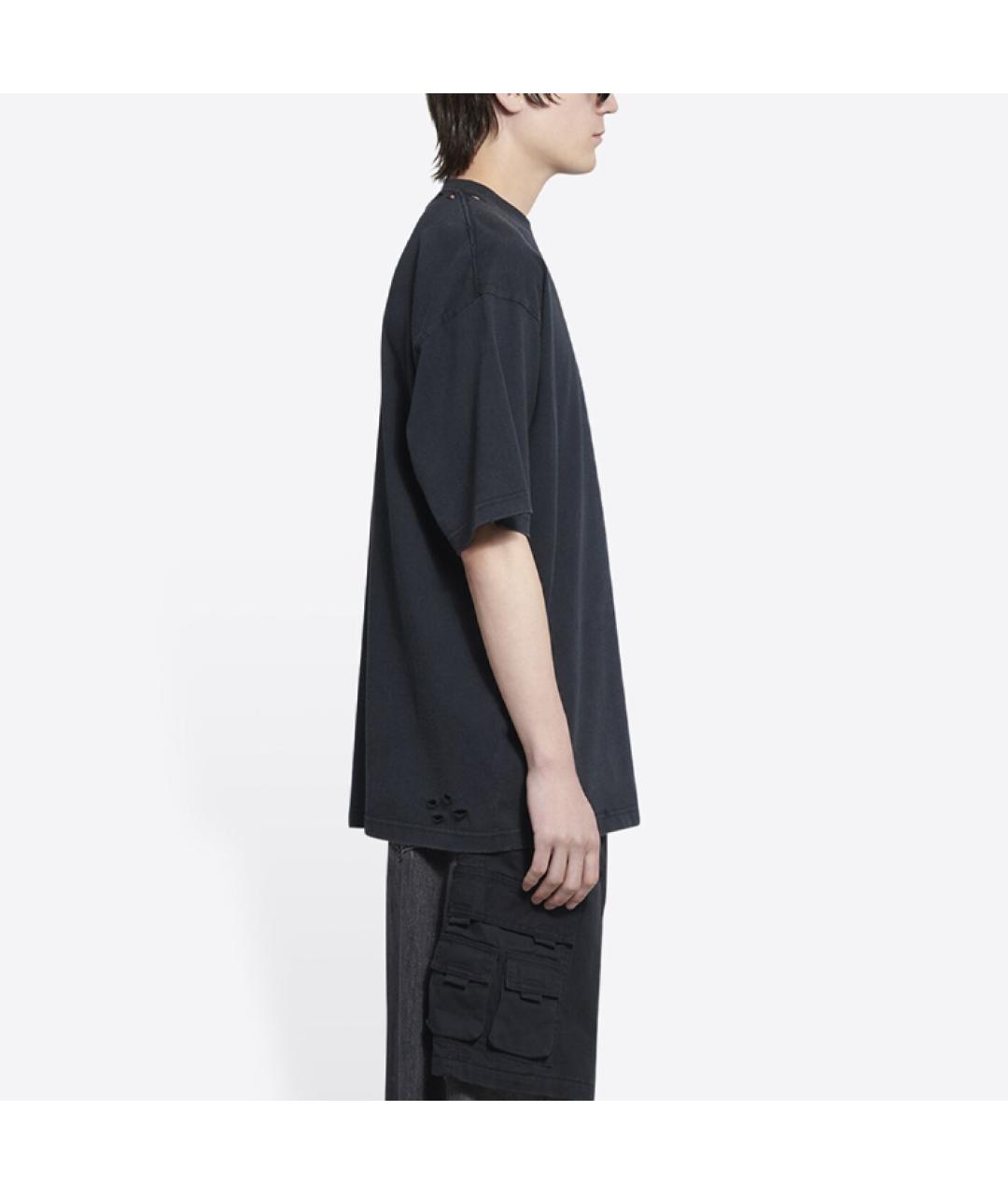 BALENCIAGA Черная хлопковая футболка, фото 4